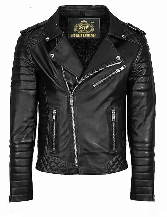 KGF RETAIL LEATHER MENS BIKER SOLID FAUX LEATHER JACKET
