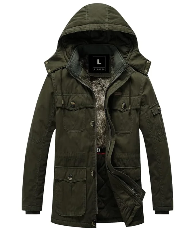 L'MONTE Imported Casual Cotton Fur Winter Hooded Jacket for Men
