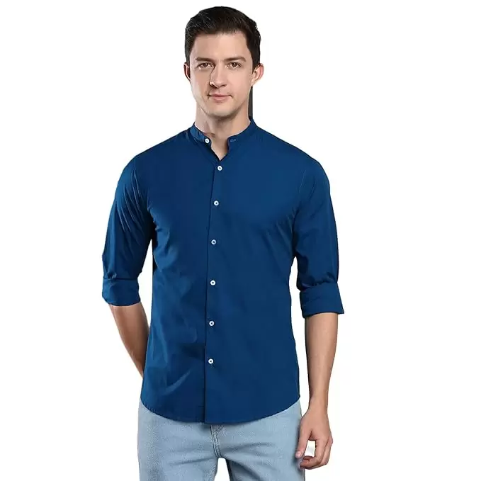 Dennis Lingo Men's Solid Chinese Collar Casual Shirt